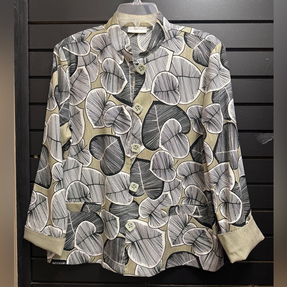 Draper’s & Damon’s Abstract Leaf Print Button-Down Blouse Jacket Size L